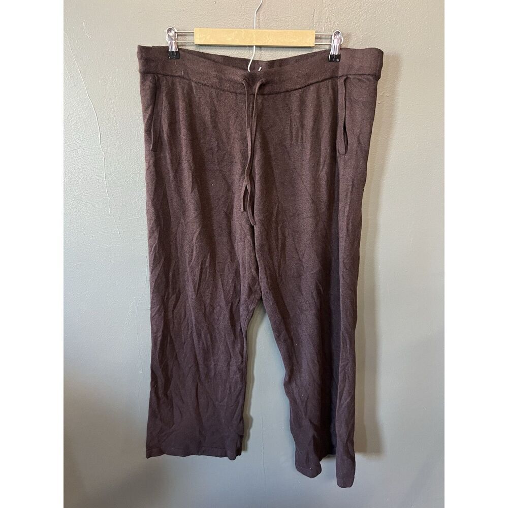 Gap Womens Brown Pull On Knit Cropped Ribbed Pants Wide Leg Size XL